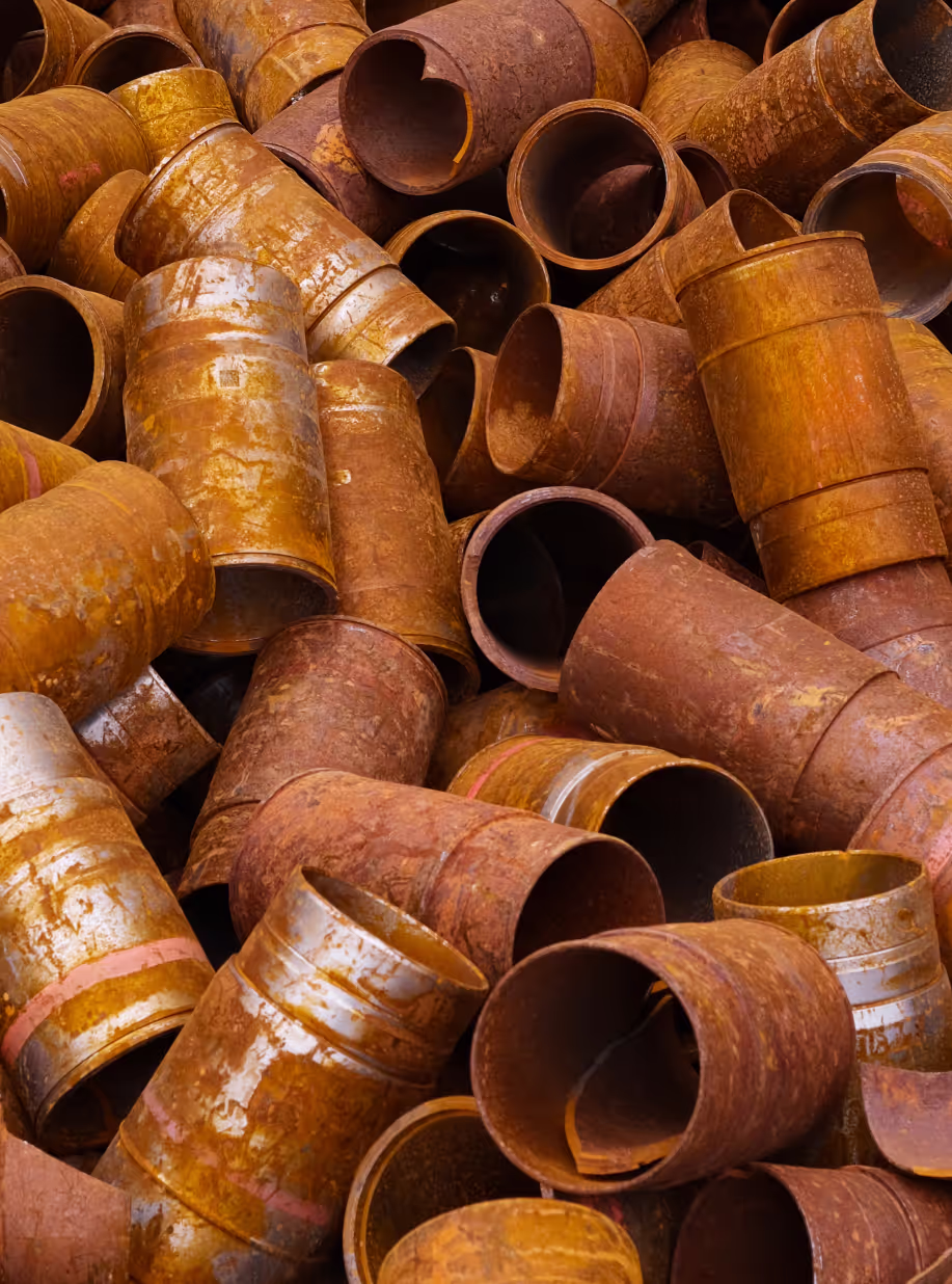 Pile of rusted metal cylinders for recycling