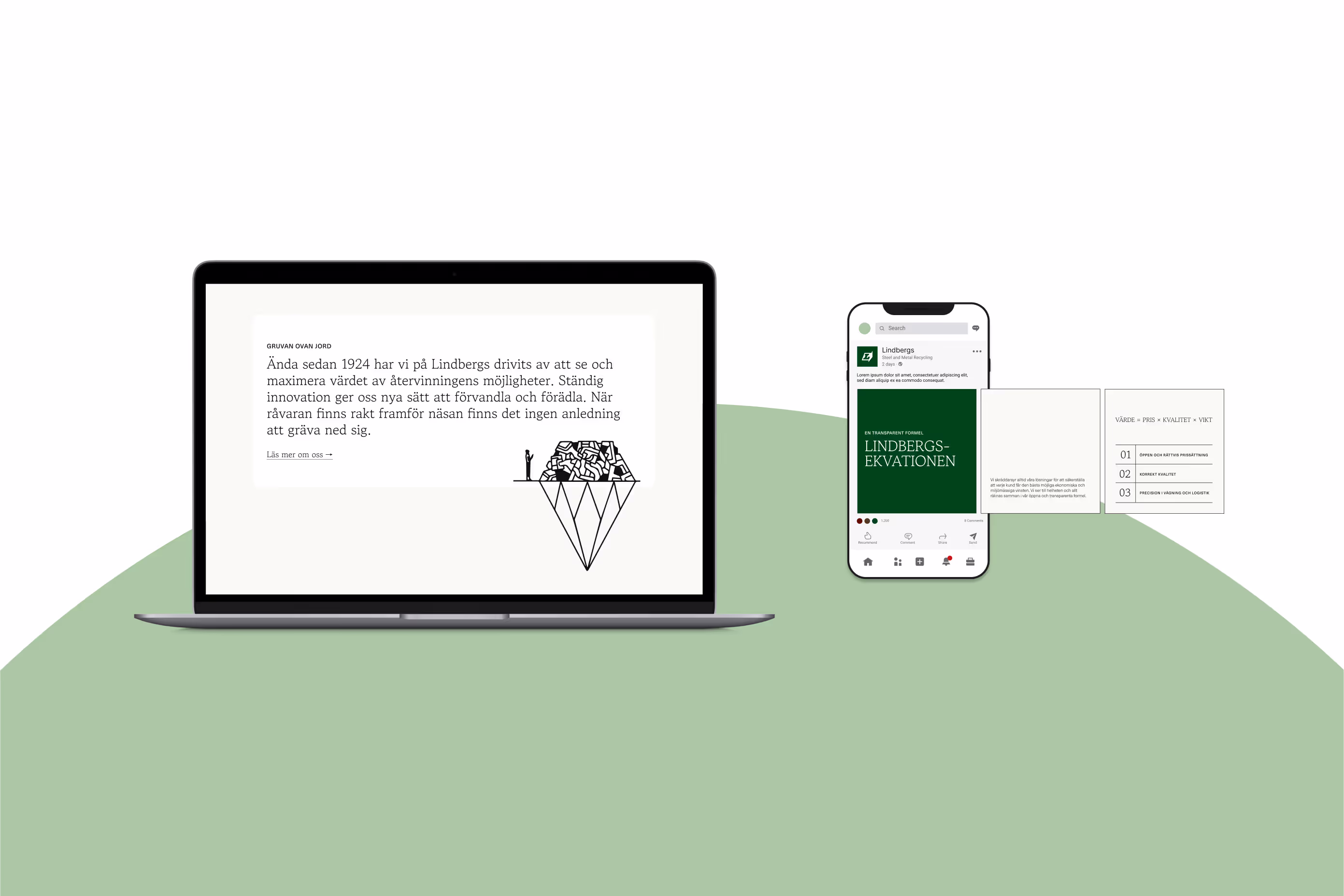 Desktop and mobile mockup of Lindbergs branding