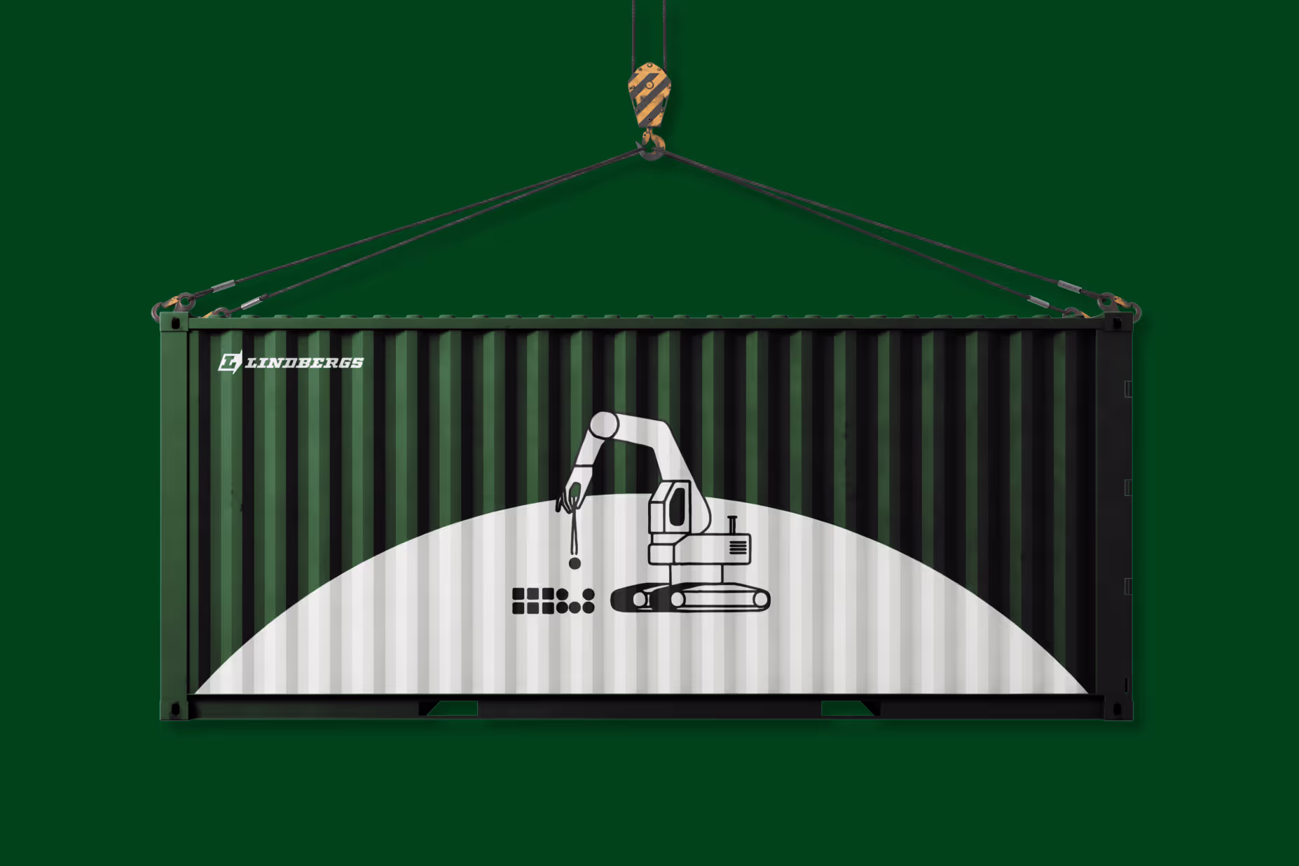 Green scrap container with the Lindbergs logo