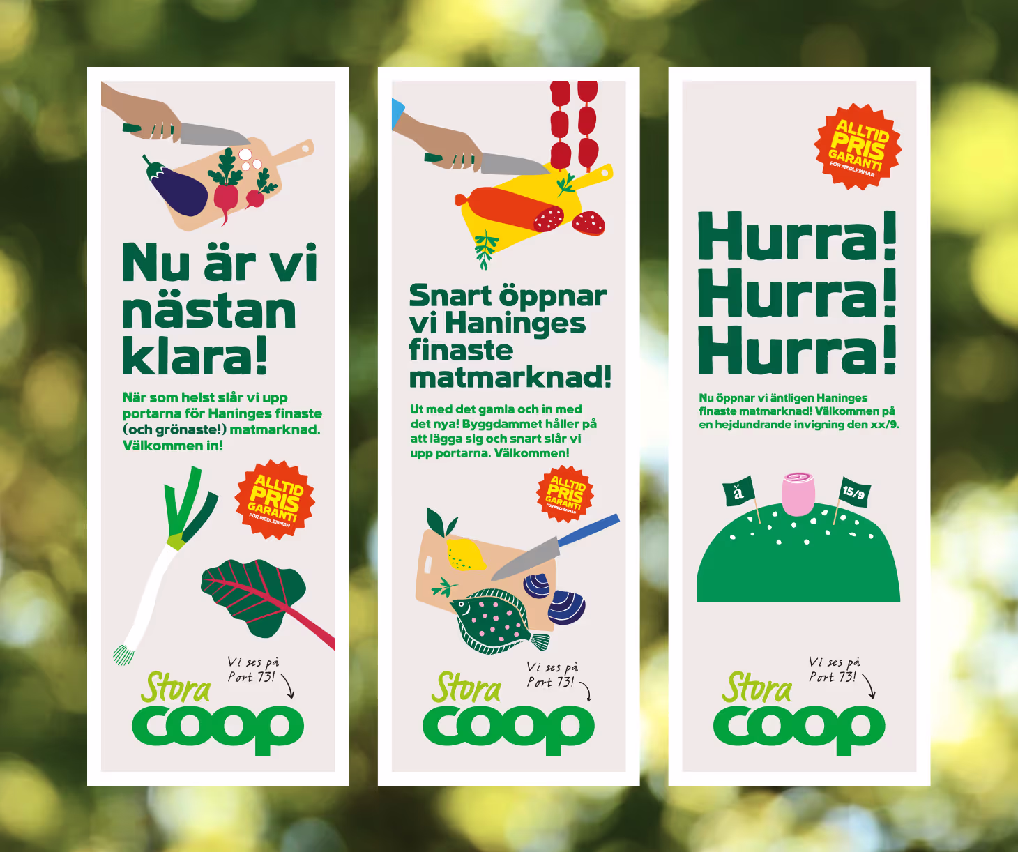Three Coop Port 73 ads for the local paper 
