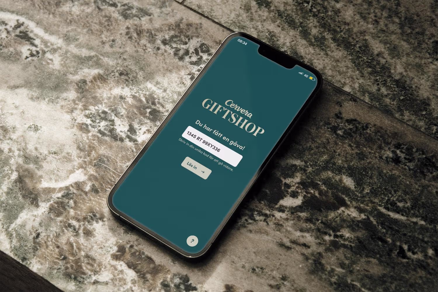 A mobile with the Cervera Giftcard intro screen