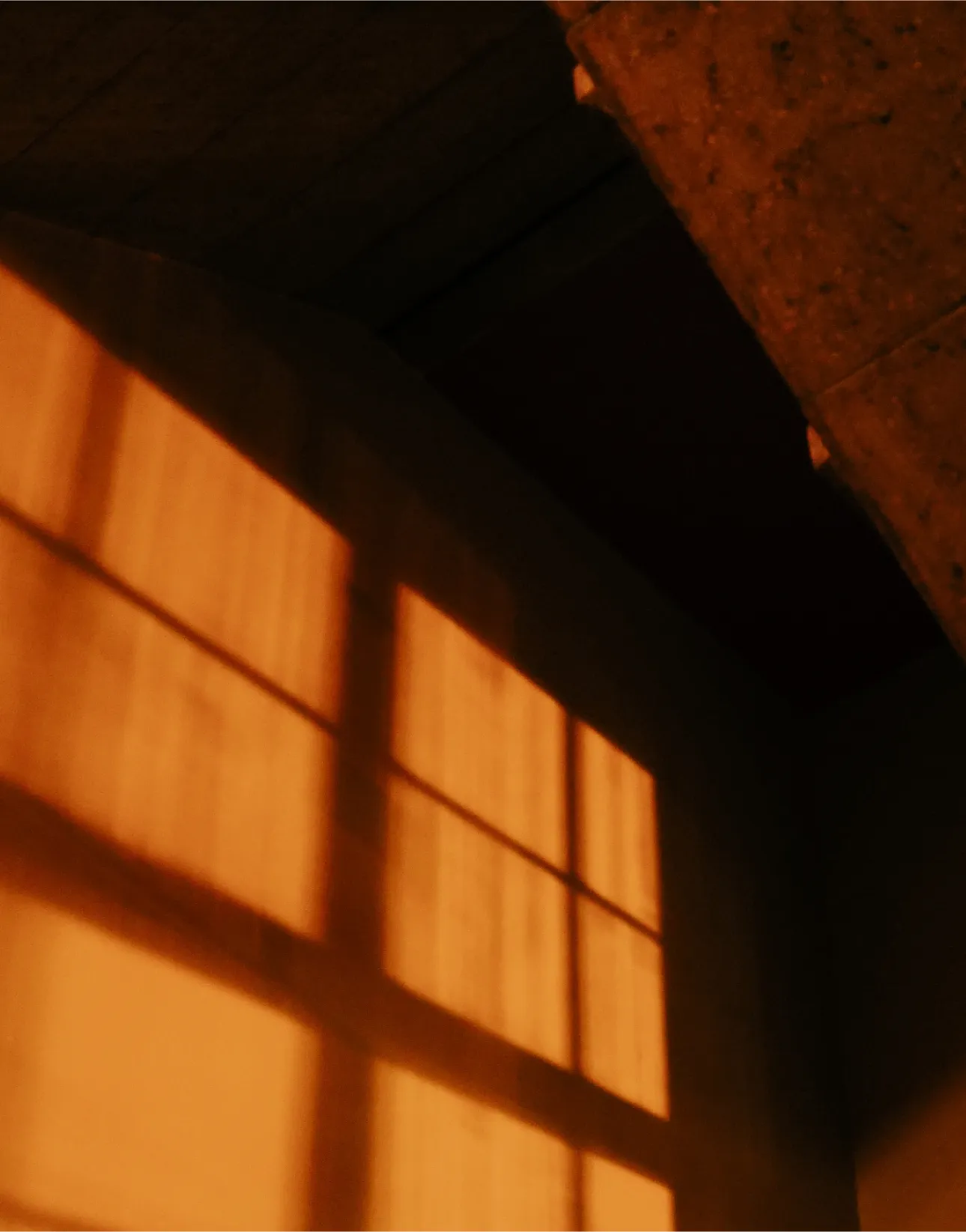 Sunlight casting window shadows on a wall at Backfabrik