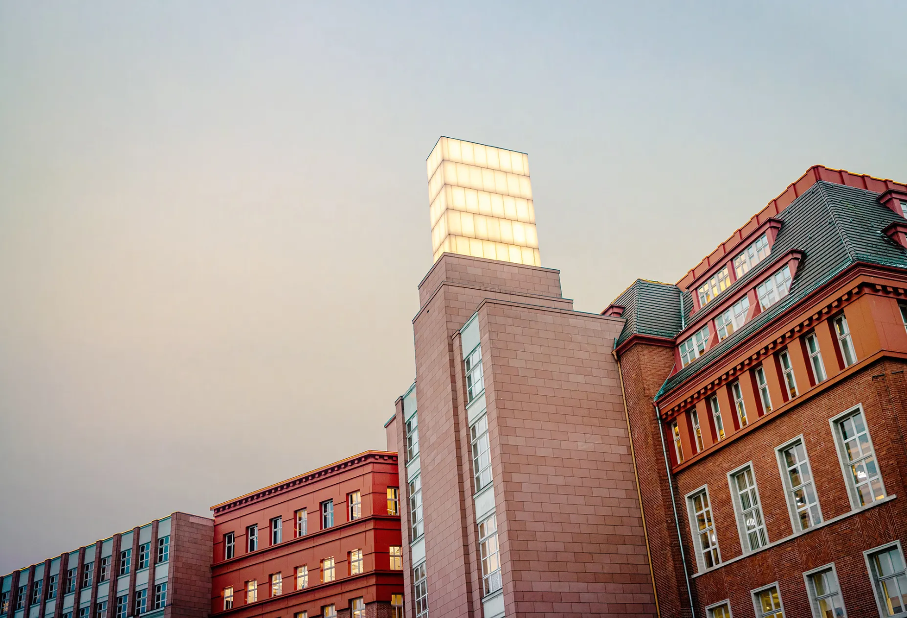 Backfabrik's glowing rooftop tower in Berlin, the brand's lighthouse icon