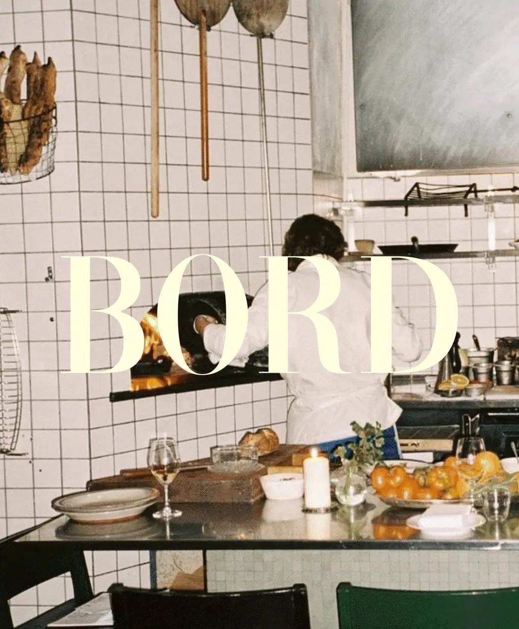 Animated Bord logotype over photos from the restaurant