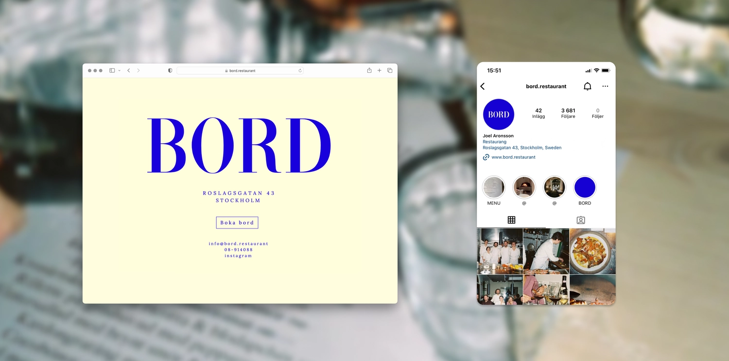 Image of both website and instagram feed of Bord Resturant