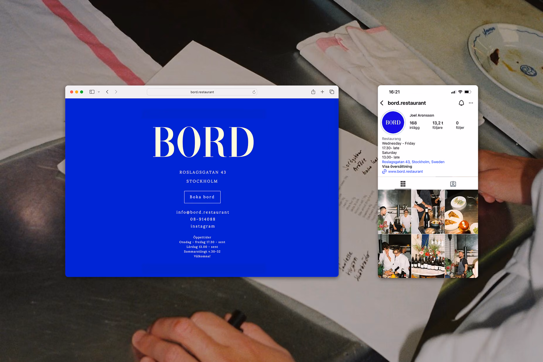 Bord's website and Instagram profile shown on laptop and phone screens