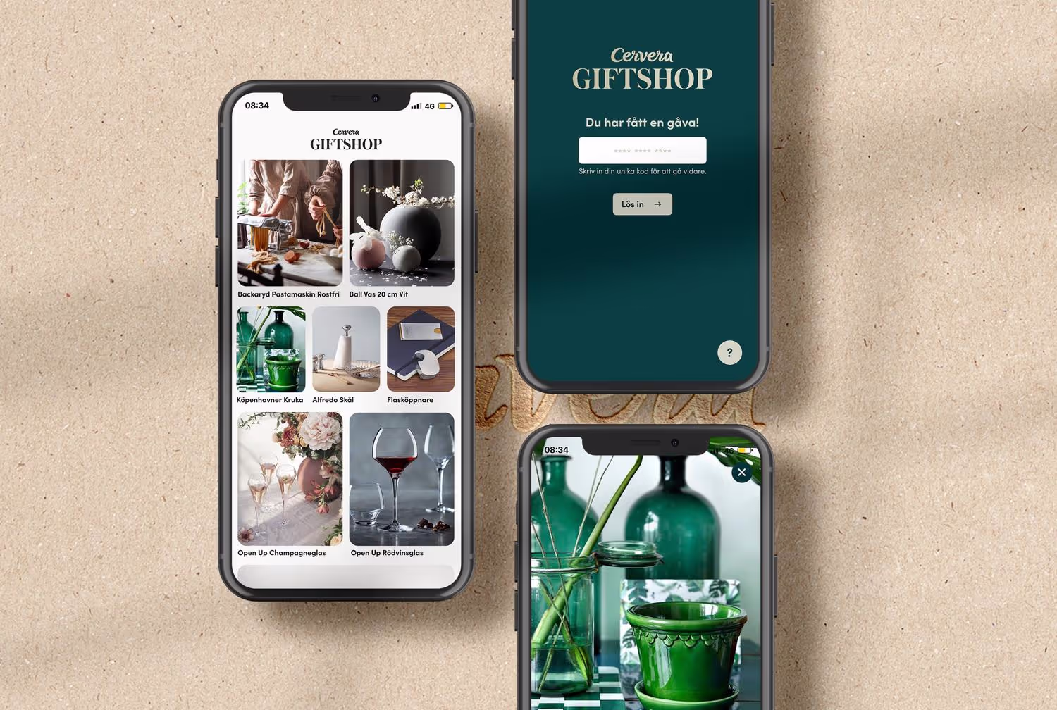 Mockup of three images on three phone screens