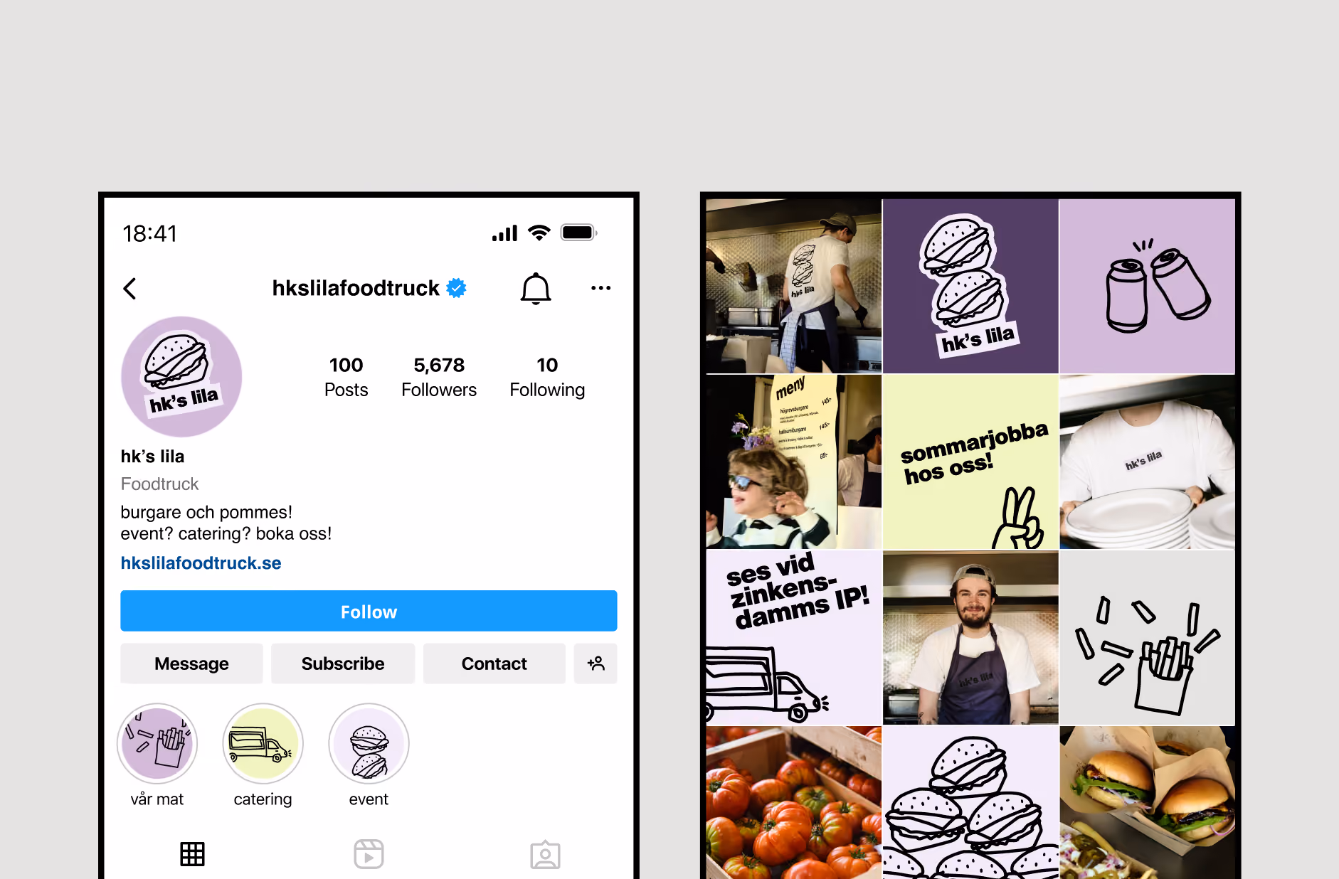 HK's Lila Instagram profile and feed mixing photos and brand illustrations