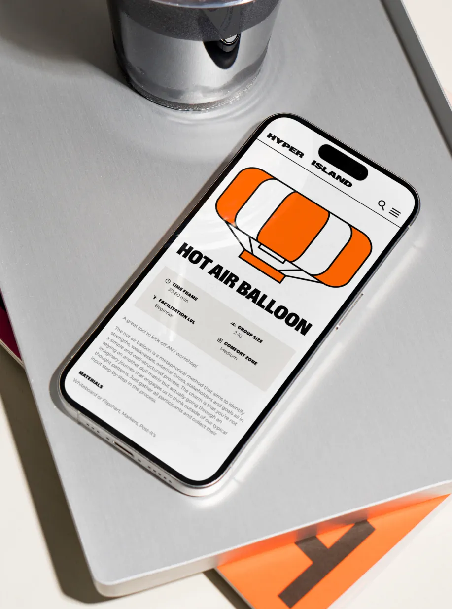 Phone showing the Hot Air Balloon tool in Hyper Island's digital toolbox