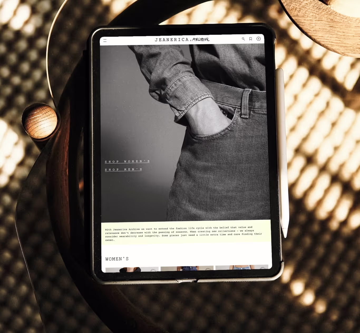 iPad mockup of the Jeanerica Archive website