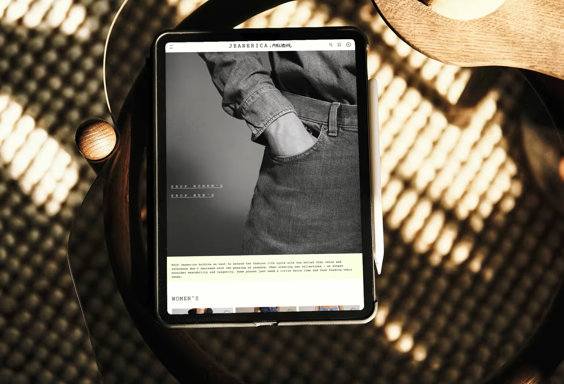 iPad mockup of the Jeanerica Archive website