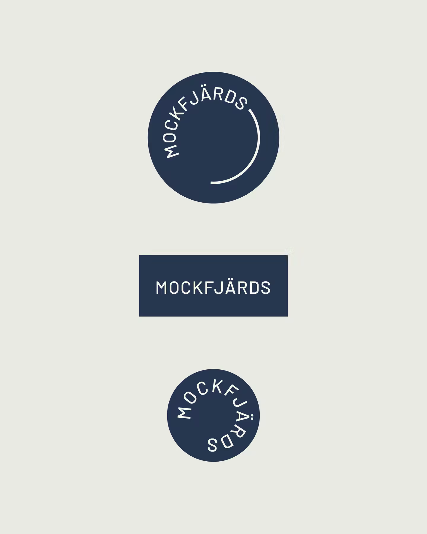 The Mockfjärds roundel, wordmark and closed-circle logo variants on off-white