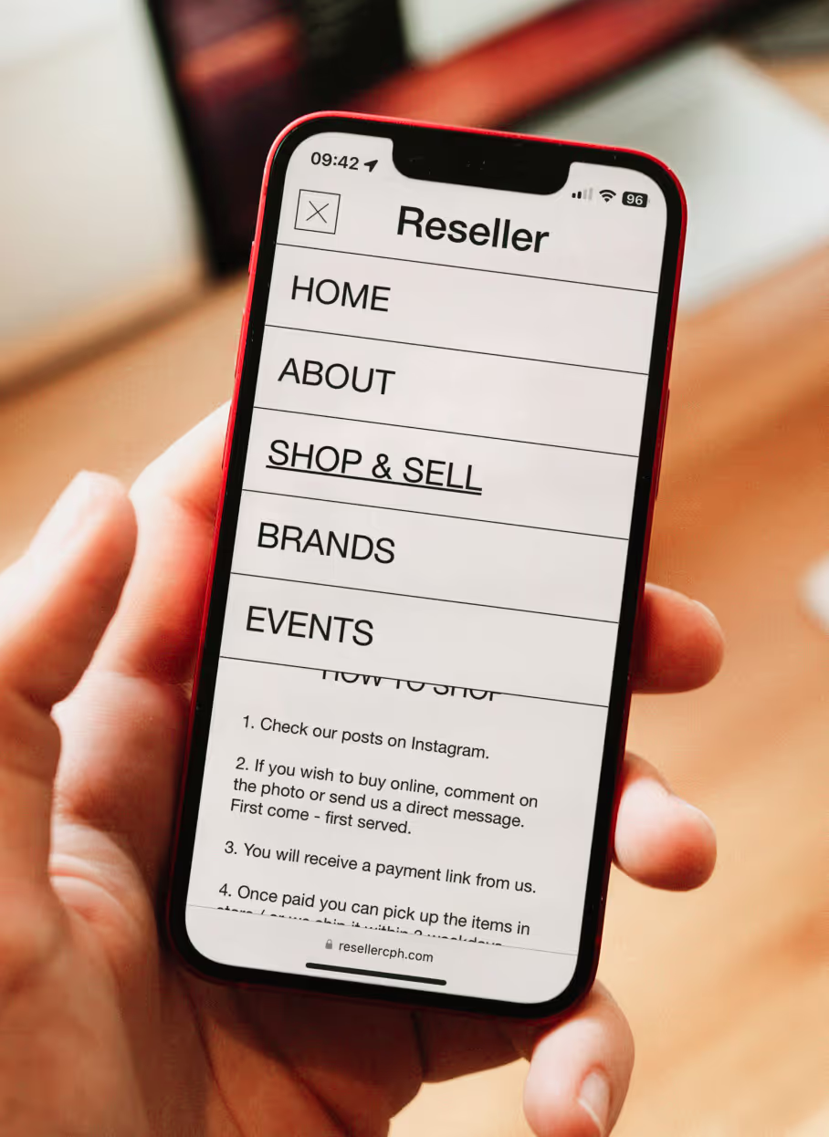 Reseller website on an iPhone